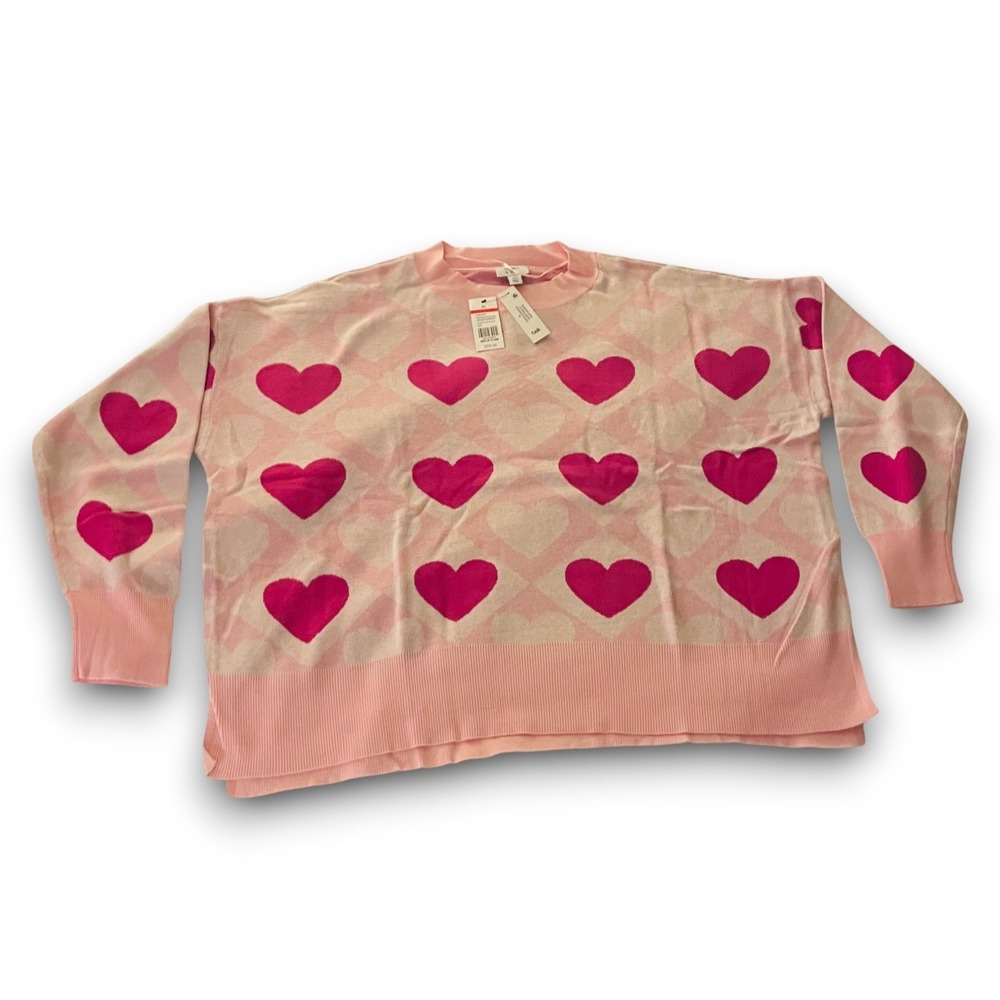 NWT Crown & Ivy Heart Sweater XXL 2XL Pink Light Weight - Picture 2 of 3